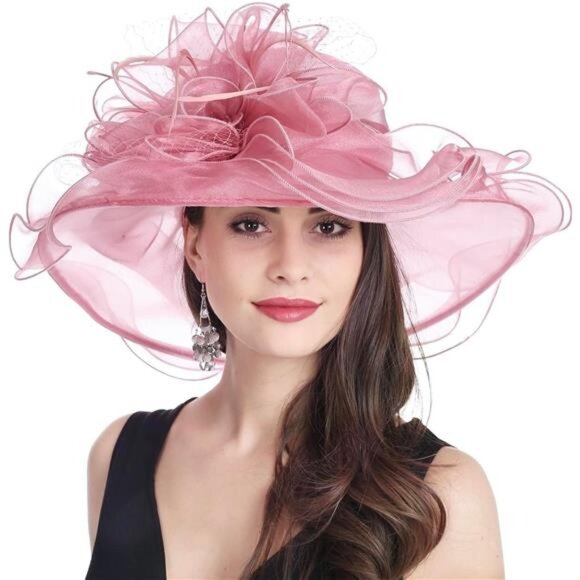 Women's Organza Church Kentucky Hat 21-pink Mesh